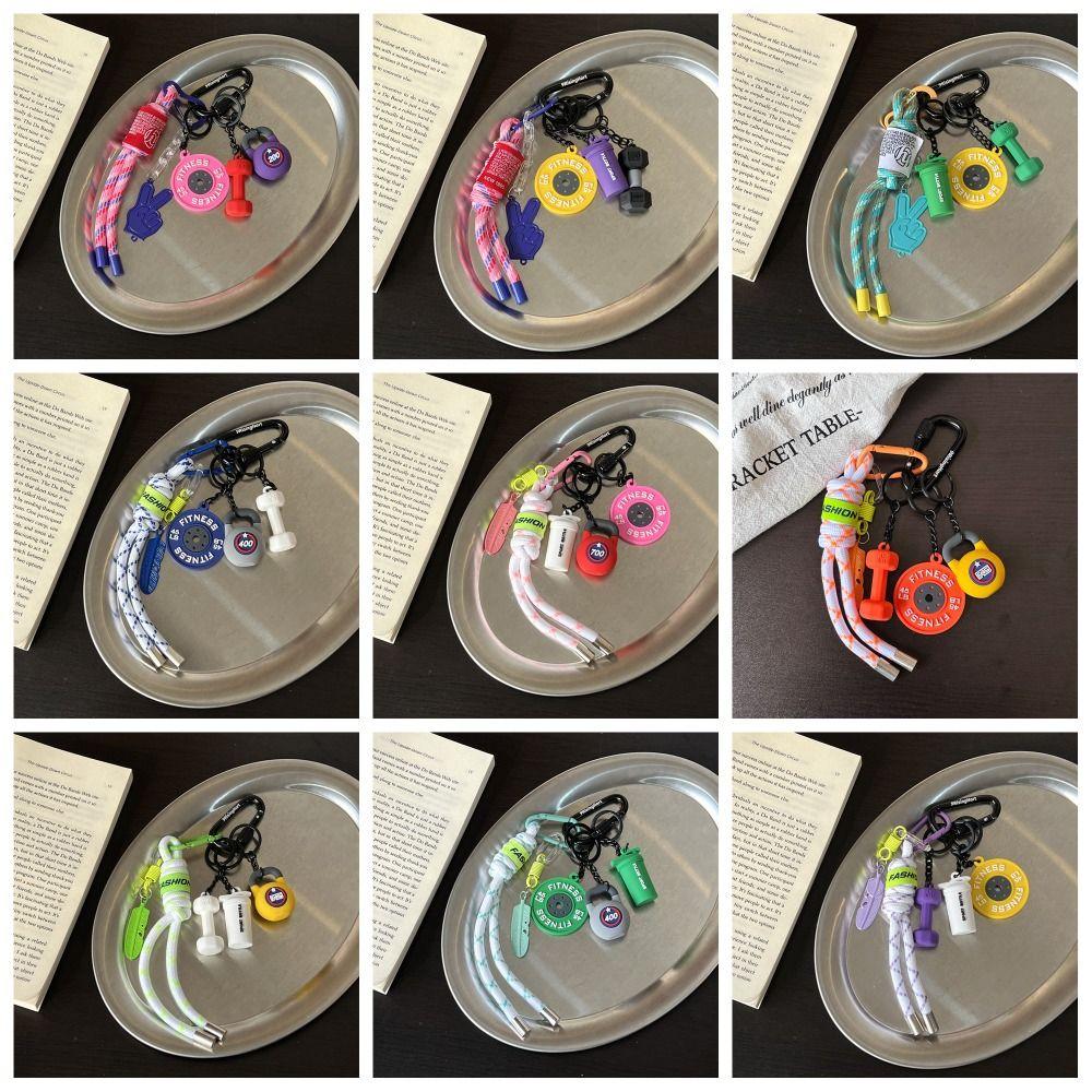 Colorful Fitness Series Pendant with D-shaped Buckle Simulation Dumbbells Keyring  Friends