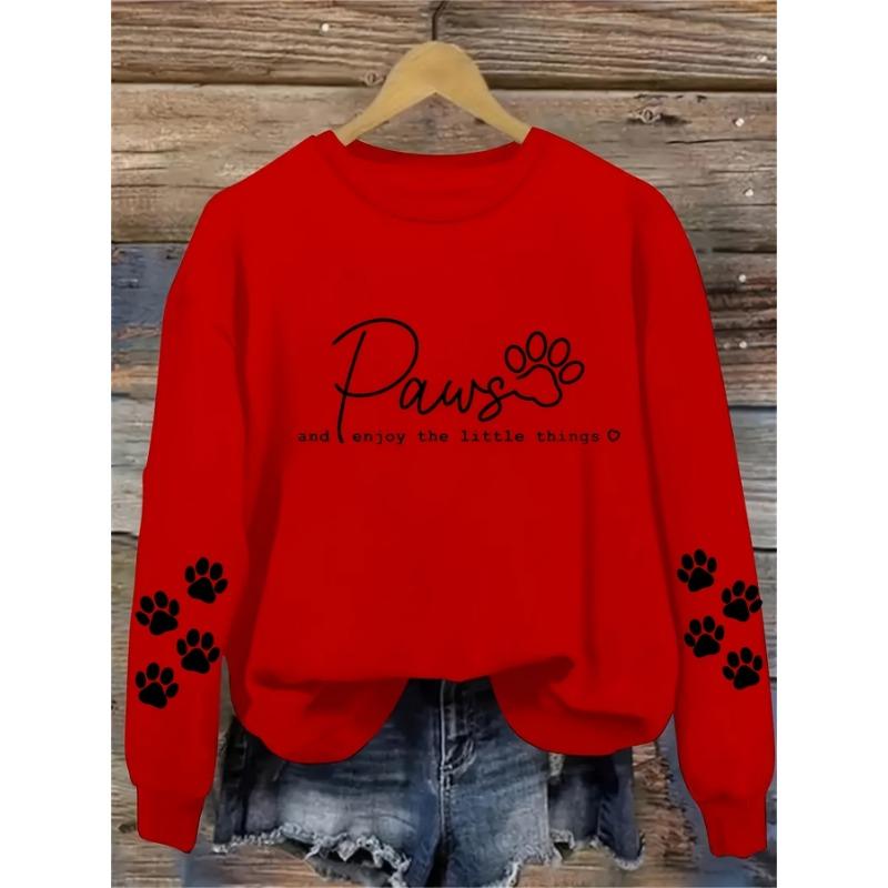 Women's comfortable paw print crew neck sweatshirt, casual long sleeve pullover