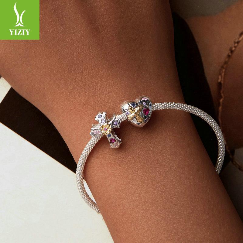 Vintage Cross Diy Bracelet Beaded, Popular Faith S925 Sterling Silver Beads Loose Beads