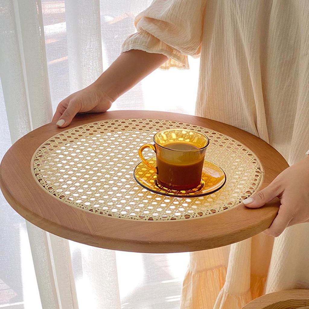 Rattan Serving Tray Plate Dish Display Snack Bread Organizer Storage Platter for Dinner Bedroom