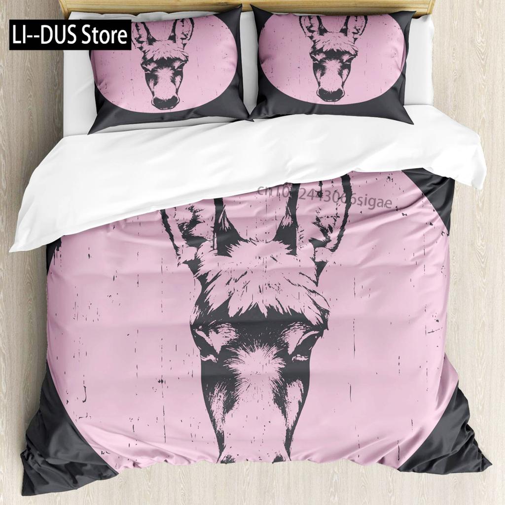 Donkey Duvet Cover Set Cartoon Donkey With HEE Haw Text Funny Domestic Animal Portrait King Size Twin Bedding Set For Kids Teens