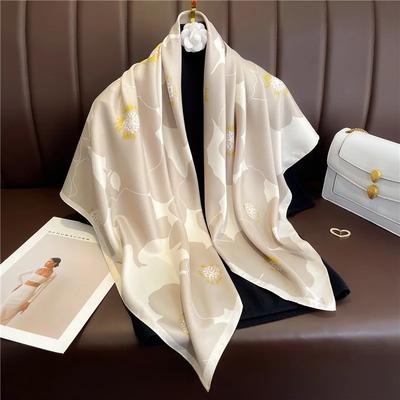 Bufanda de seda de 90x90 cm para mujer, pañuelo estampado popular de satén, cuadrado, hijab, chal de marca de lujo, bandana, bufanda de gasa para mujer
