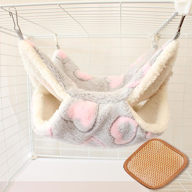 Gemütliche Doppellagen-Hängematte mit Blumenzweig für Gleithörnchen & kleine Haustiere - Plüsch-Samt Herbst/Winter-Bett