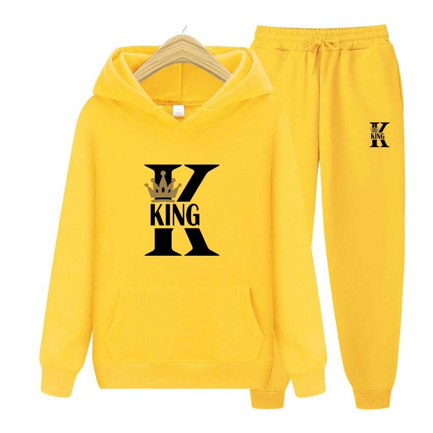 Herr Dam Huvtröjor King Tryck Träningsset Joggingbyxor Tjocka Varma Kläder Herr Höst Vinter Huvtröja Sportkläder Jogging
