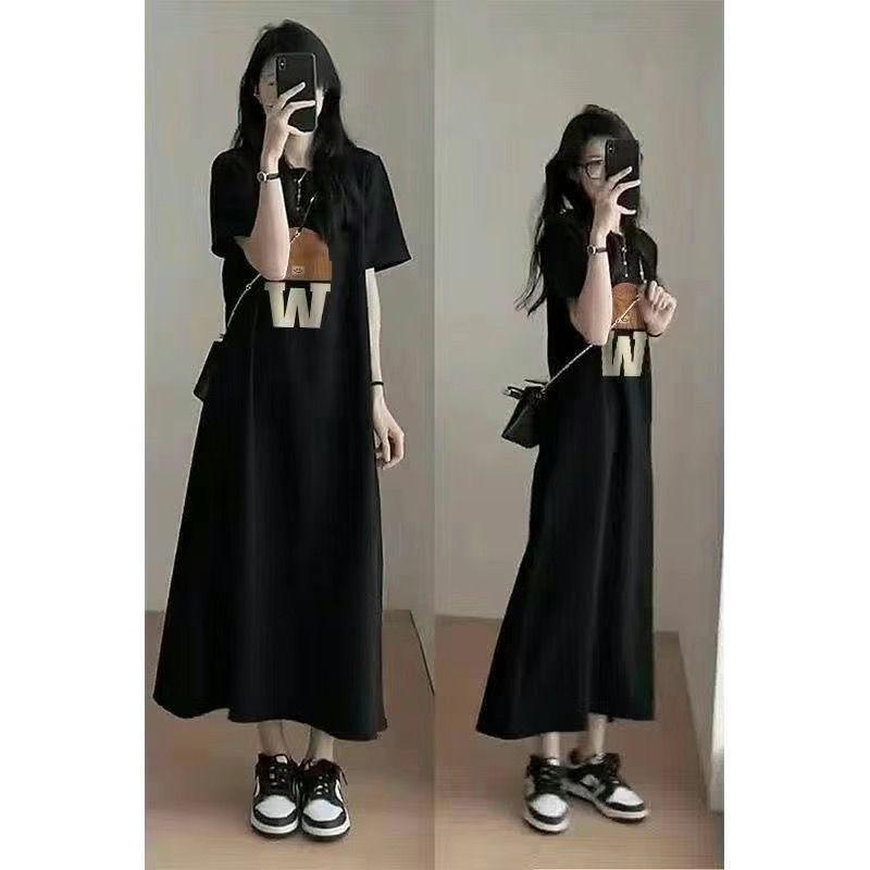 

American Casual Printed Short Sleeve Plus Size T-shirt Dress - Light Luxury Summer Round Neck M (40-50 kg)
