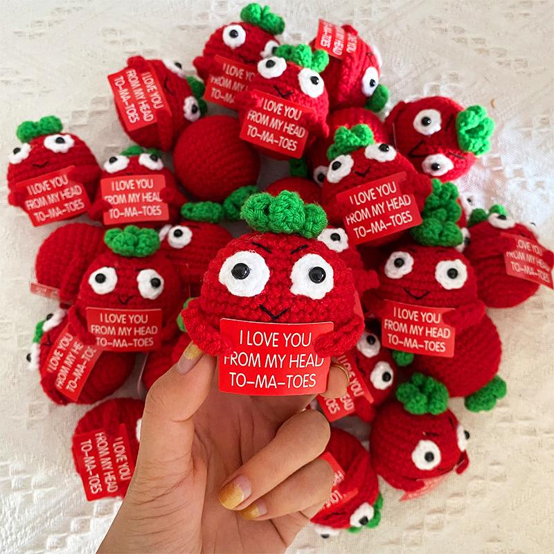 1/3Pcs Positive Energy Knitted Tomato Handmade Doll With Card Funny Crochet Room Decoration Frend's Gifts
