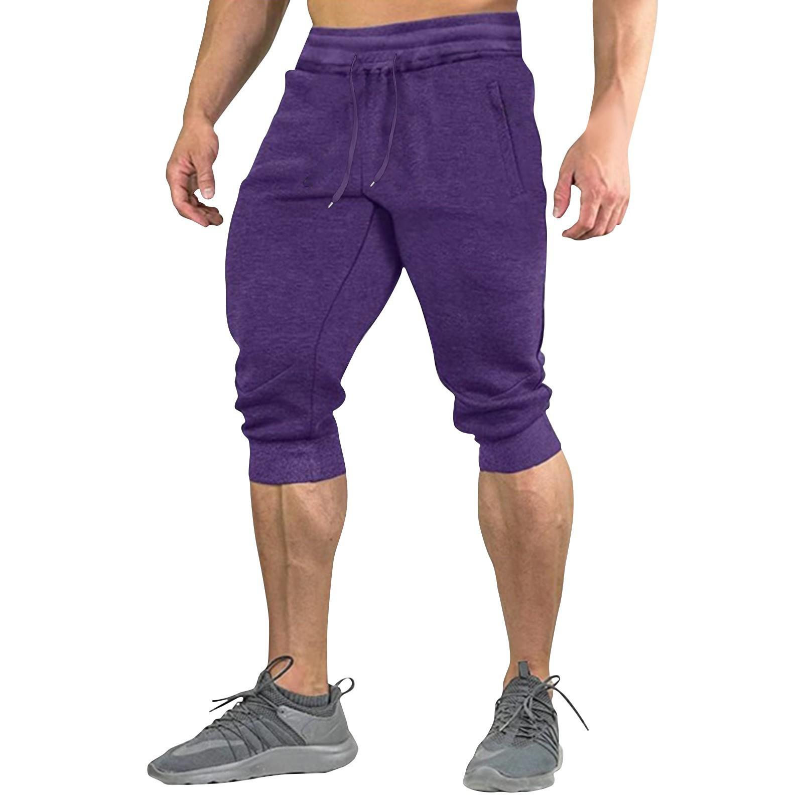 

Men Casual Drawstring Waist Sweatpants Relaxed Fit Elastic Cuff Cropped Trousers Lightweight Breathable Fabric for Daily Wear XXXL фиолетовый