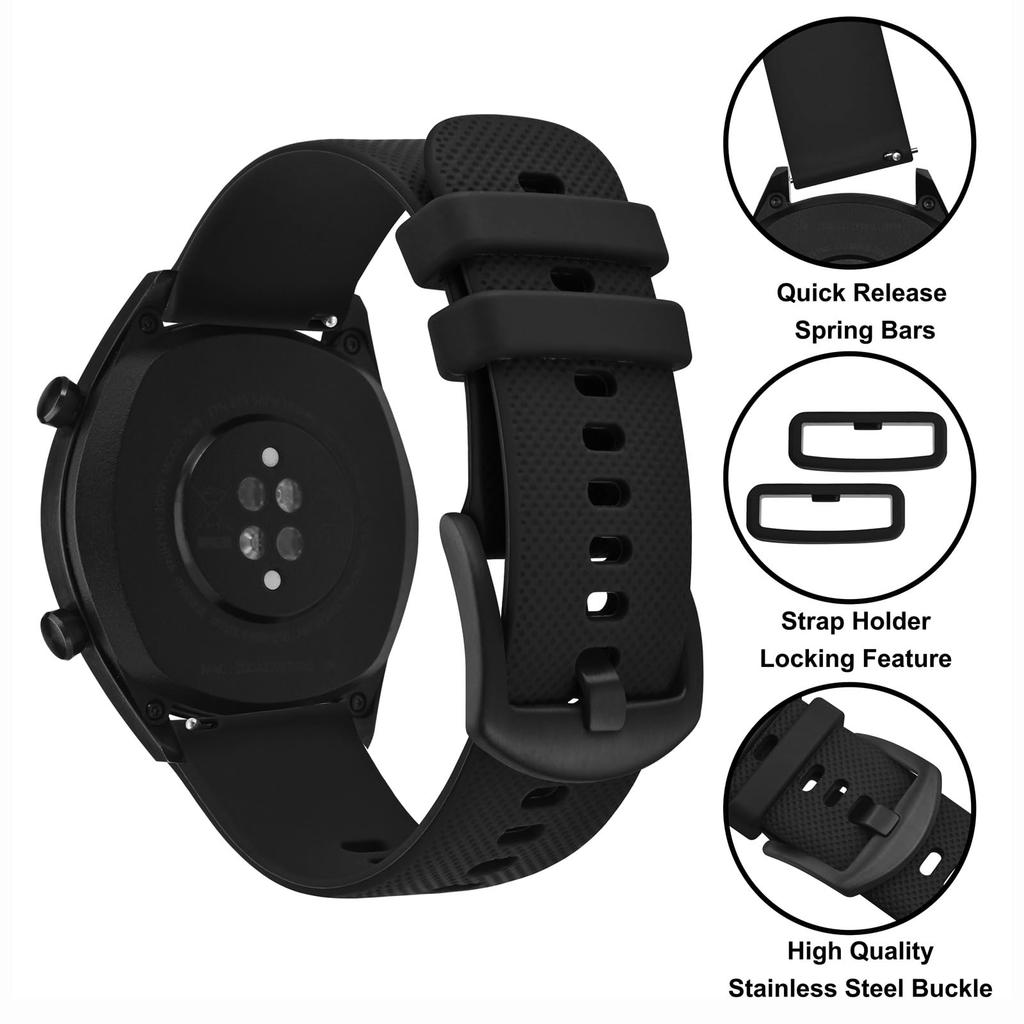 Anbeer 24mm Schnellverschluss Gummi Silikon Uhrenarmband für Herren und Damen mit Schwarzer Edelstahl Schließe