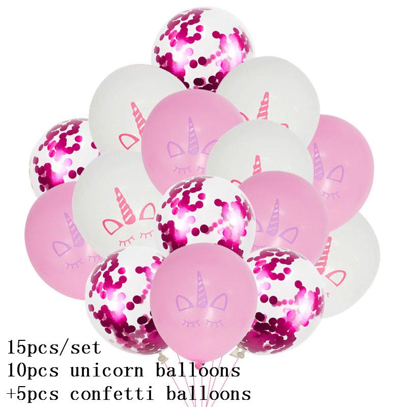15pcs Pink Unicorn Balloon Unicorn Latex Confetti Baloon for Birthday Party Decoration Baby Shower Girl 1st Birthday Kids Favors