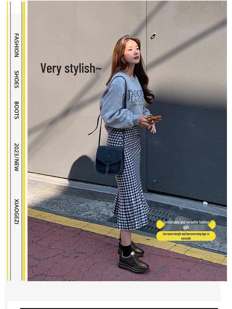 Women's 2025 Spring Height-Increasing White Sneakers - 10CM Thick Sole, Genuine Leather, Casual Sports Shoes