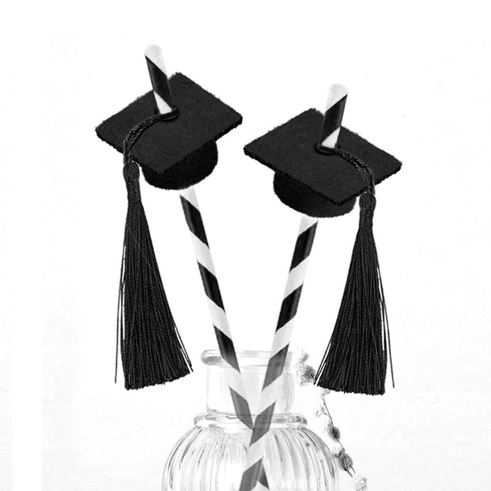 

10pcs Paper Graduation Party Straw with Tassel Disposable Straws Dr. Fringe Hat Straw Bar чёрный