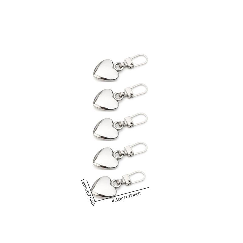 5PCS Sewing Zippers Puller Head Heart Shape Detachable Metal Zipper Slider Repair Kits for Bags Backpack Coat Zipper Pull Tab