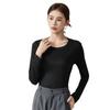 Women's Round Neck Ribbed Ice Silk Base Layer T-Shirt for Autumn/Winter - Slim Fit, Solid Color, Ideal for Yoga & Dance