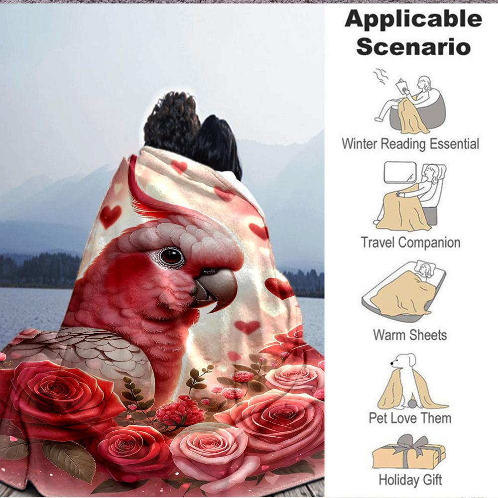 1pc Pink Parrot Blanket Lightweight Blanket Throw Blanket For Sofa, Bed, Travel, Camping, Livingroom, Office, Couch, Chair yy251010068