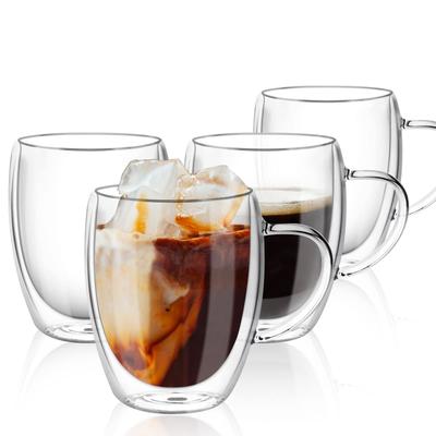 TeamSky TeamSky Double Wall Set of Heat Coffee Double Heat Cold Tea Home Drink Cups with Kitchen Utensils Set of 4 with Glasses, 350ml, 4, Resistant,