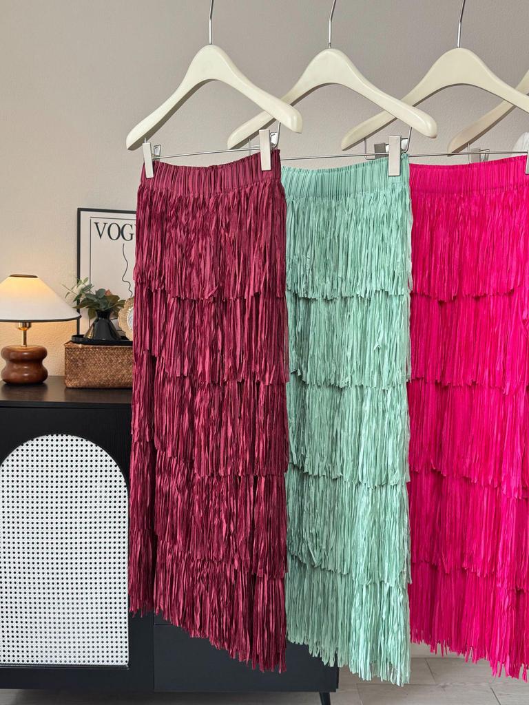 2026 Spring/Summer Women's Versatile Tassel Patchwork Midi Skirt
