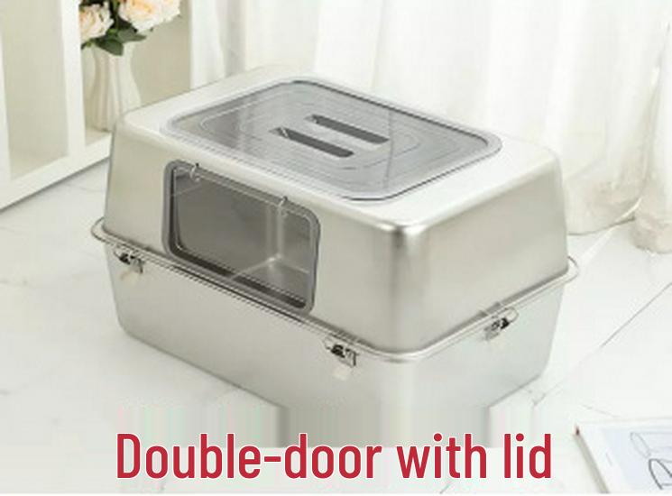 Large Stainless Steel Enclosed Cat Litter Box with Anti-Splash High Fence