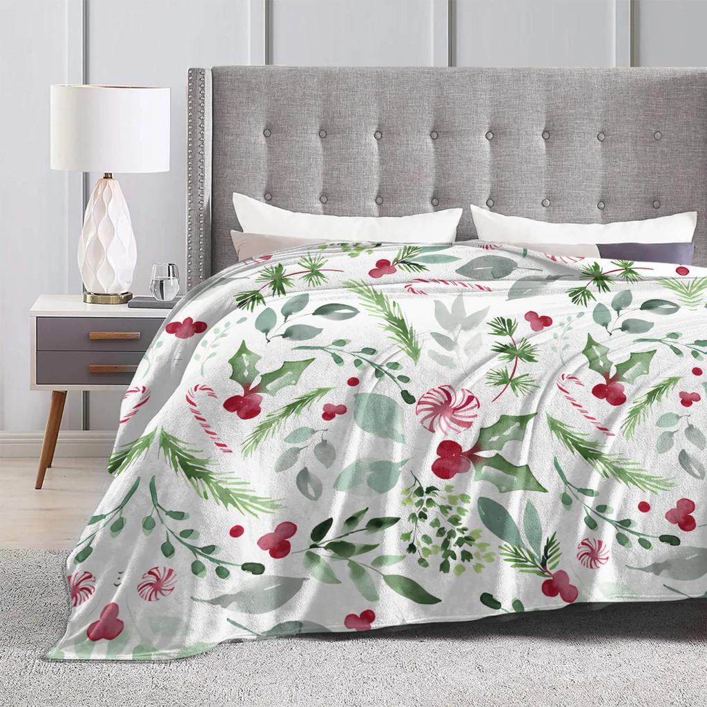 Holiday Festive Christmas Flannel Blankets Soft Throw Blanket for Living Room Travel Pattern Bedspread Sofa Bed Cover