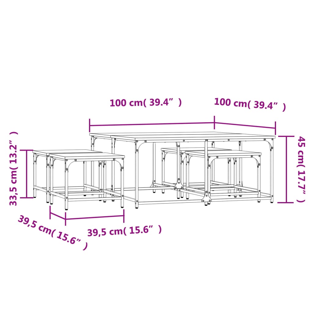  Coffee Tables, Nestable, 5 Pcs, Grey Sonoma Oak
