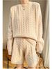 2022 Fall/Winter Women's 100% Wool Casual Knit Sweater & Cashmere Sweatshirt Set
