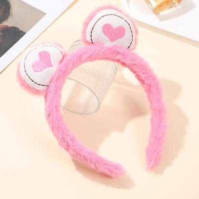 Hair Hoop Toothed Anti-Slip Plush Headband with Bear Ears Decor Fluffy Elastic Face Washing Makeup Hairband