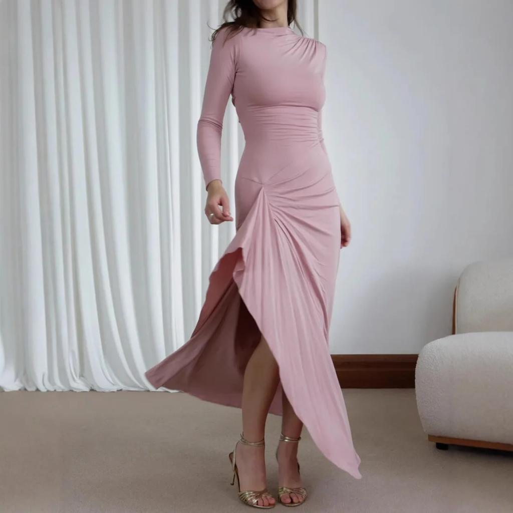 Elegancka sukienka dla kobiet jesień i zima nowa z długim rękawem dopasowana spódnica modna casualowa sznurowana elastyczna sukienka damska