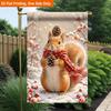 2D Flat, 2D Flat Printing Garden Flag 1pc, Squirrel with Pinecone Winter Scarf Durable Single-Sided Print Yard Flag, Garden & Home Holiday Decoration,