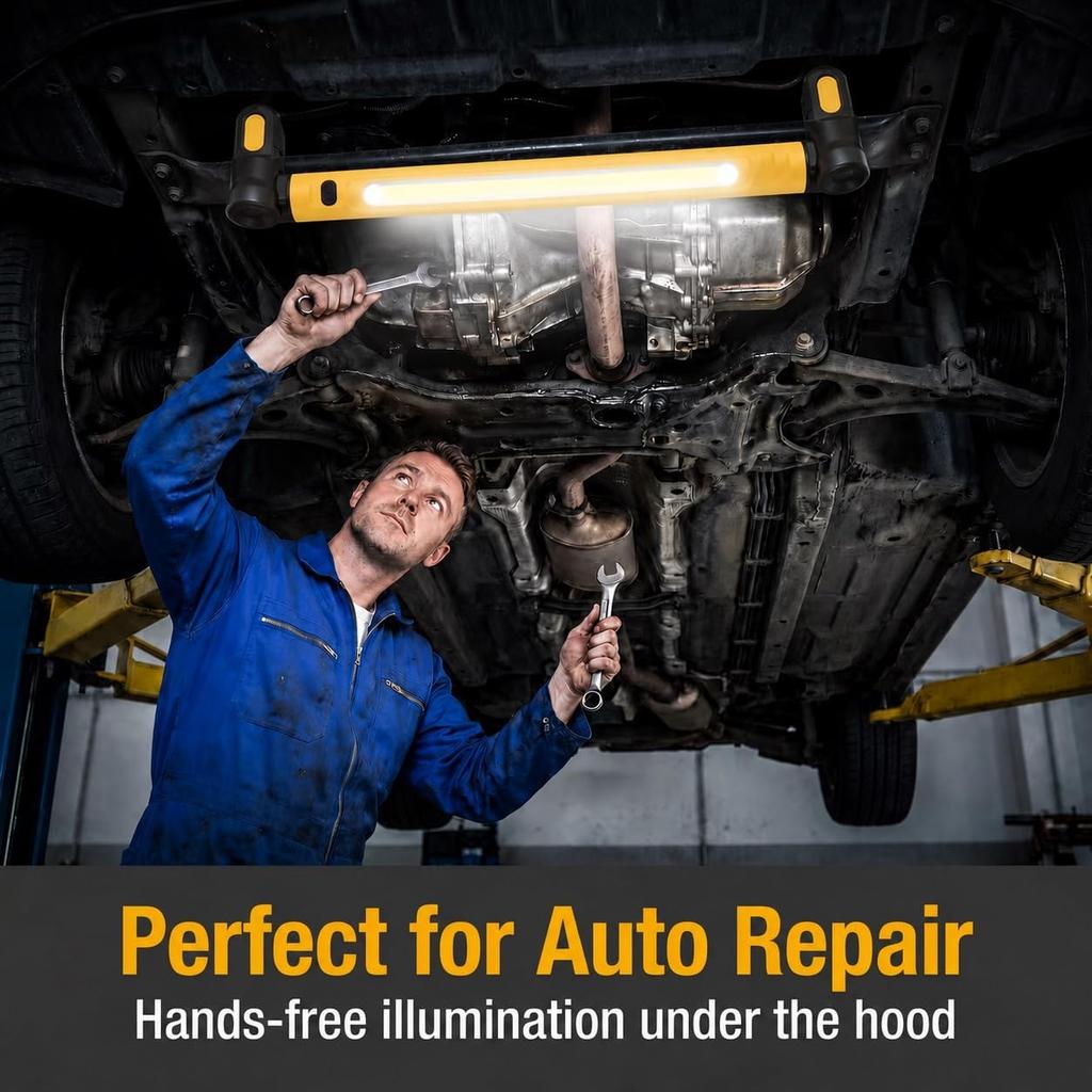 Magnetic Work Light, 3 Color Modes & 3000LM Ultra Bright Under Hood Lights, 5200mAh Rechargeable Magnetic Light Bar with Hooks, Portable Mechanic