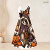 Women Plus Size 2 Piece Outfits Short Sleeve Open Cardigan V Neck Strappy Flared Dress Halloween Raccoon Printed White