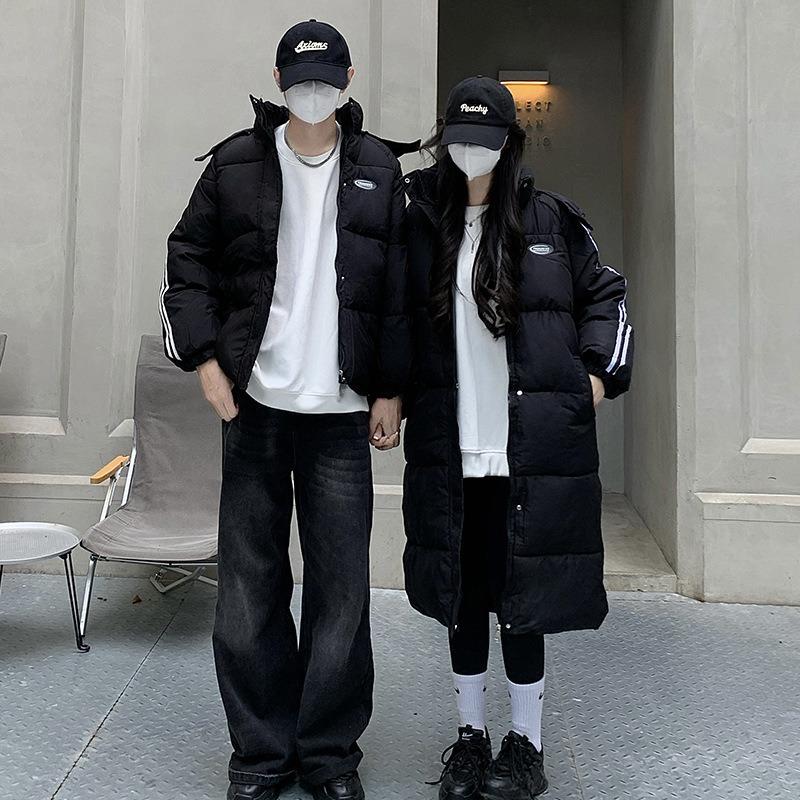 Black down cotton-padded men's and women's clothing winter new loose college style couple hooded cotton-padded jacket