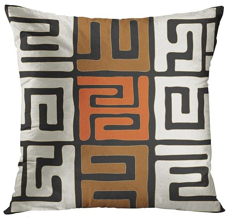 Orange Tribal Library Geometric Pattern Throw Pillowcase Decoration Pillow Cover Home Sofa Decoration Square Cushion Pillowcase 16x16Inch