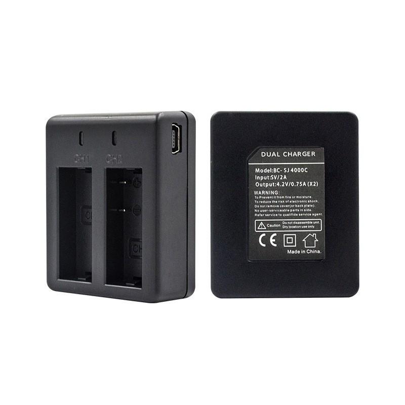 Dual Charger for SJ4000/SJ7000 Sports Cameras with Two Batteries and Charging Cable In White Box