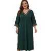 European and American large size solid color lace medium sleeve nightdress loose home dress sexy simple women's pajamas spring and summer
