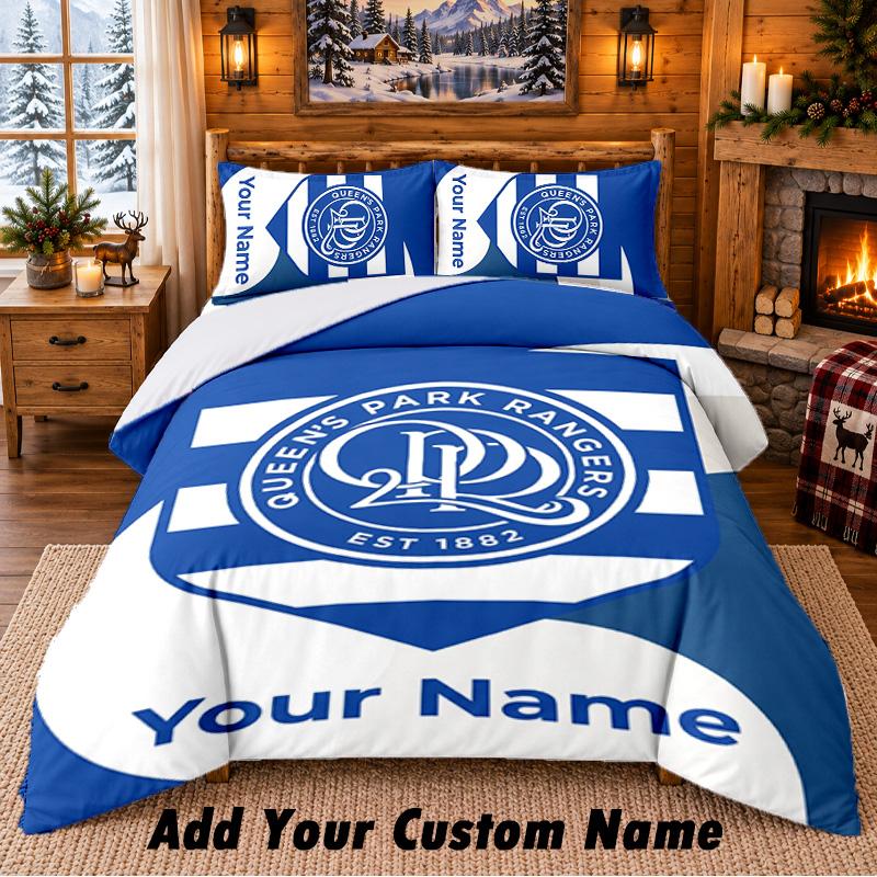 Queens Park Rangers FC Pattern Bedding 3Pcs Set Custom Name, Bed Sheet And Pillowcases For Home Bedroom