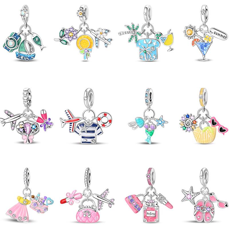 New Summer Day Copper Seaside Sailboat Coconut Tree Sunglasses Camera Charms Beads Fit Diy Copper Bracelets Jewelry