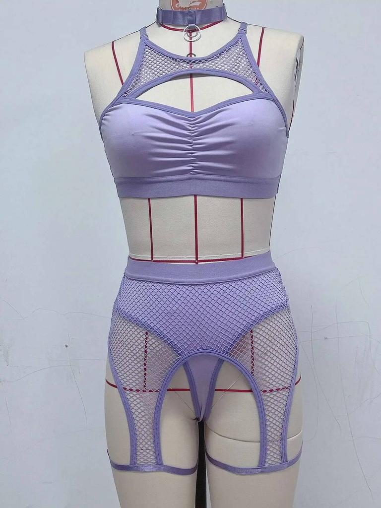 Women's Underwear Sexy Lace Mesh Patchwork Bra And Panty Lace Mesh Perspective Exotic Short Sets Backless Wrap Chest Charm K8OV