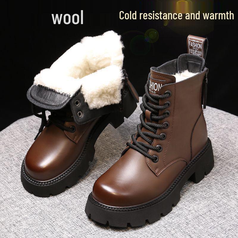 

Женские зимние ботинки из натуральной кожи с мехом - Теплые, на толстой подошве, в стиле Мартин, Короткие зимние ботинки с велюровой подкладкой. 37