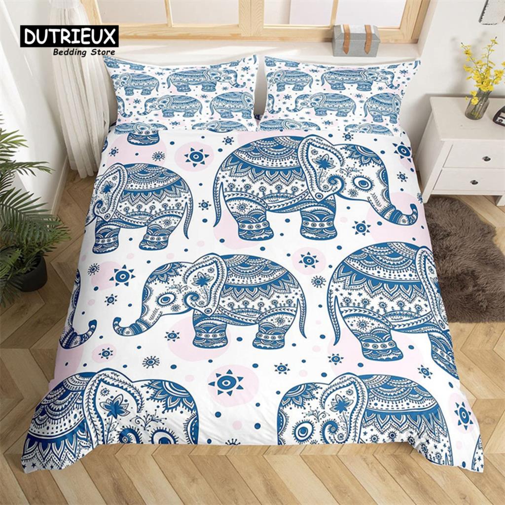 Comforter Elephant Feather Bohemian Mandala Bedding Set Single Twin King Microfiber Exotic Animal Tree Of Life Comforter