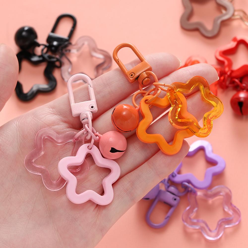 1pcs Hollow Star Charm Pendant with Small Bell Colorful Acrylic Beads Keychain Accessories Bag Lanyard Keyring Jewelry Making