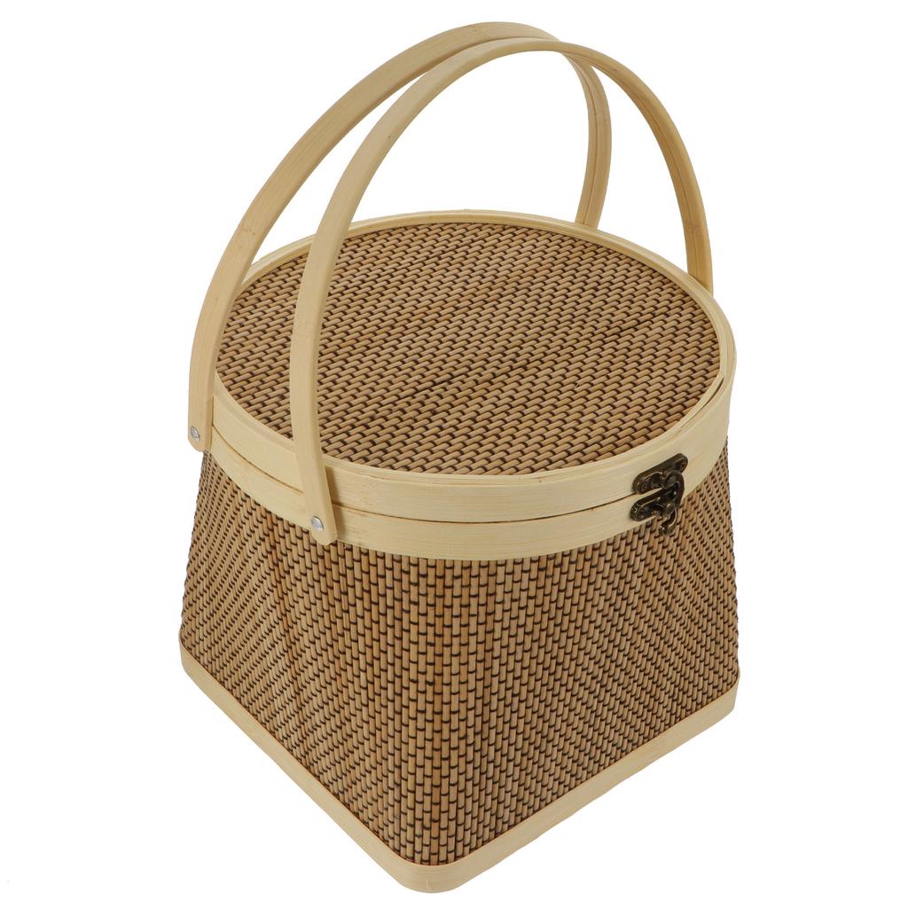 1Pcs Bamboo Storage Basket Exquisite Woven Design Portable Multipurpose Basket for Gift Fruit Egg Outdoor Picnic Use