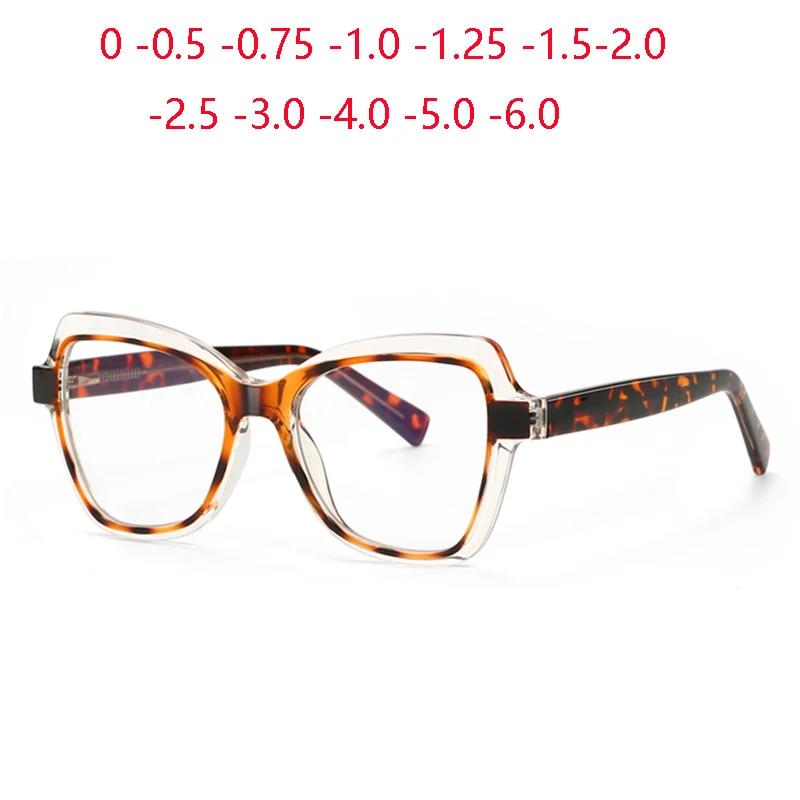Leopard Frame Blue Light Blocking Prescription Glasses Women Myopia Spectacles -0.5 to -6.0 Spring Leg Oval