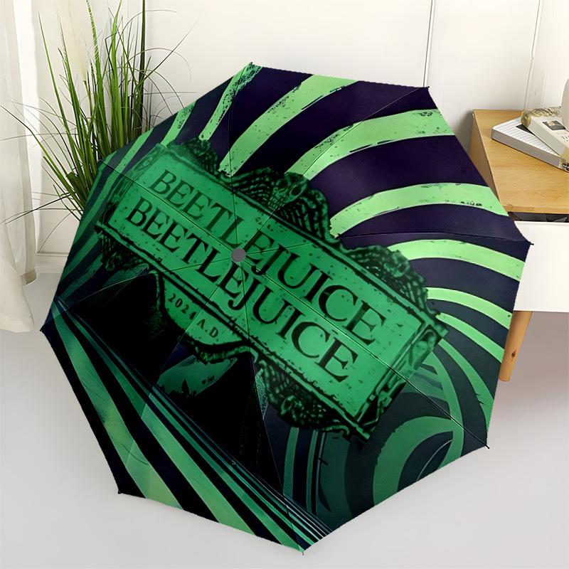 1pc Beetlejuice Automatic Folding Umbrella - Sturdy 8-Rib Polyester Canopy,Sun-Defying Travel Companion yy251023162