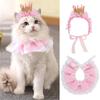 Birthday Pet Neckerchief Dog Cats Neck Wrap Birthday Costume Crown Studded Pompoms Dog Necktie