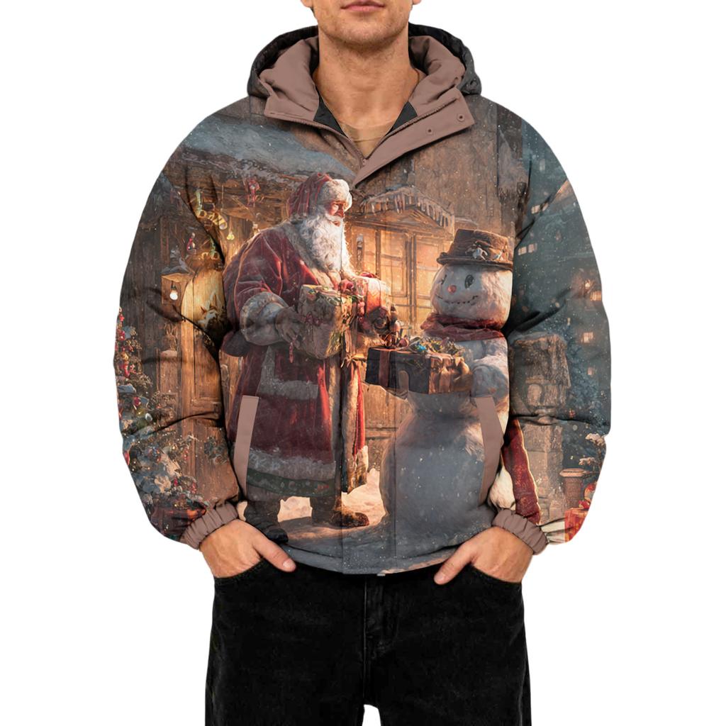 Men's Oversized Casual Down Jacket With Long Sleeves And Hood