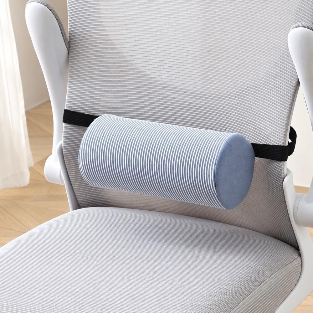 Memory Foam Lumbar Roll Pillow Stripe Cover Cylinder Shape Memory Foam Pillow Fabric Cover Adjustable Strap Office Chair Pillow