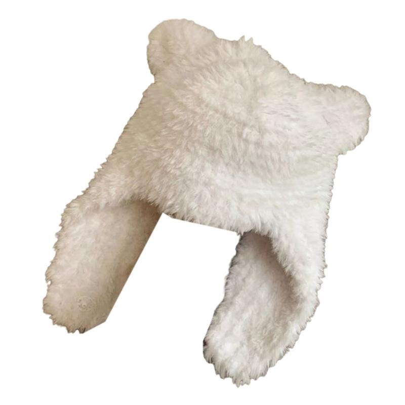 Bear Ear Hat Bear Earflap Beanie Hat Ski Hat Hooded Hat Fleece Earflap Beanie Bomber Hat Plush Trapper Hat