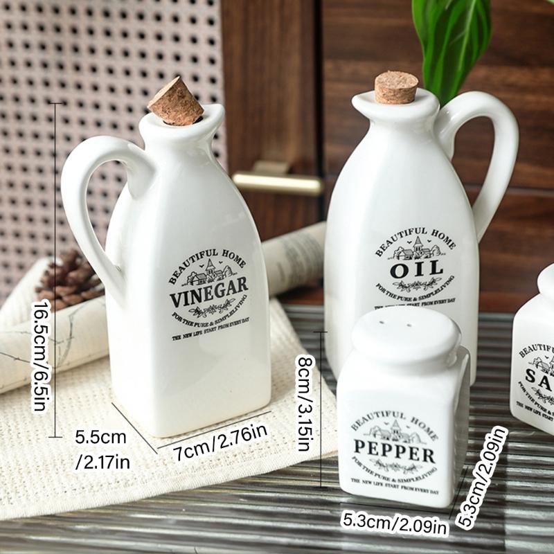 4pcs Ceramic Dispenser Set Including Oil Bottle Vinegar Bottle Salts Pepper Shaker Practical for Home Cooking