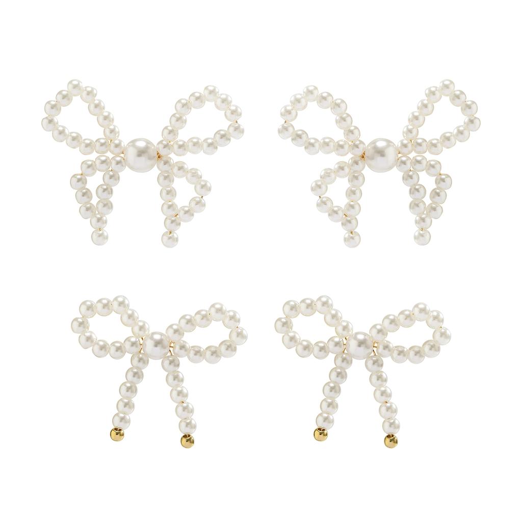 2Pairs/Set Elegant Imitation Pearl Bow Bowknot Stud Earrings for Women Wed Bridal Korean Fashion Piercing Earrings Jewelry Gift