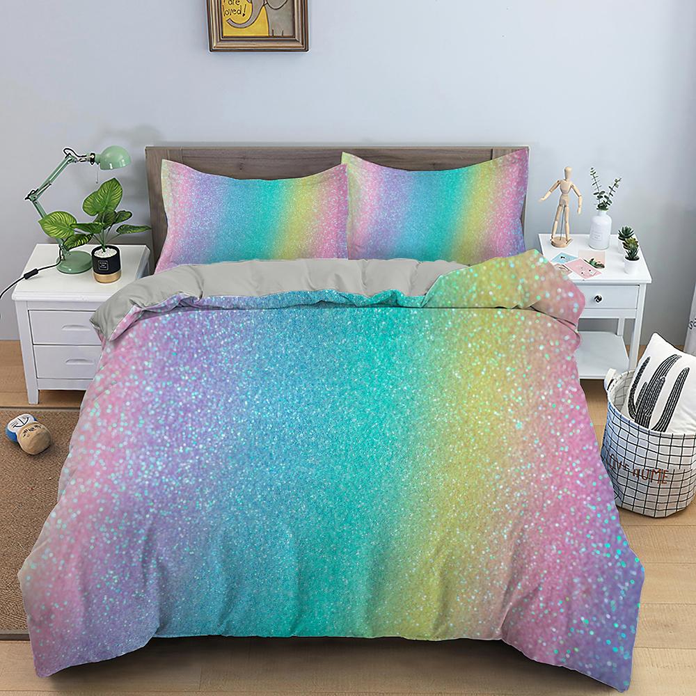 

Rainbow Soft Duvet Cover Set For Young Girls Rainbow Star Beding Set Girly Gliter Double Quen King-Sized Dimensionsd Dimensions Soft And Comfortable 100*200cm Single