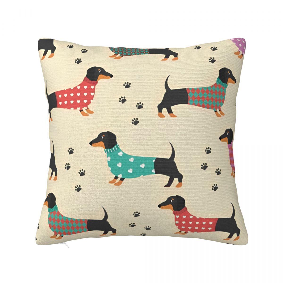 

Longhaired Dachshund Puppy Throw Pillow Cover Cushions for Sofa Sausage Doxie Dog Lover Casual Cushion Covers 40x40cm 16x16in